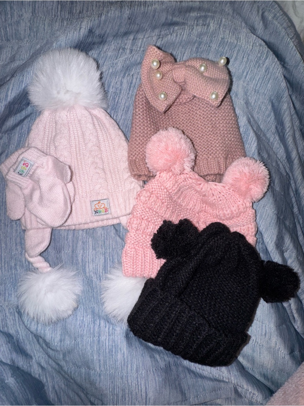 3/$15🙂 Cute Knit Pom-Pom Beanie Bundle - Pink & Black